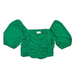 Altar'd State Emerald Ruched Blouse, Top, Shirt, Puffy Sleeve Shirt